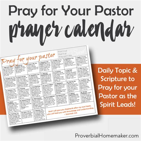 Praying For Your Pastor Printable Prayer Calendar Proverbial Homemaker