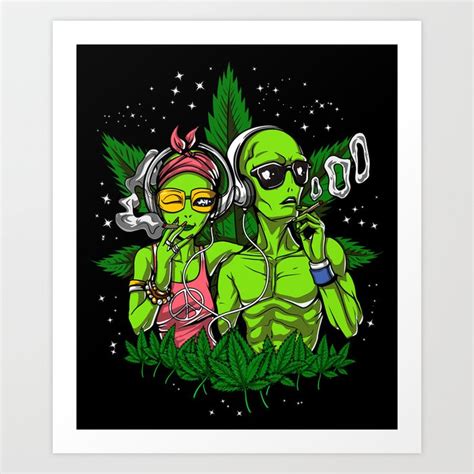 Aliens Hippies Smoking Weed Cannabis Art Print By Nikolay Todorov