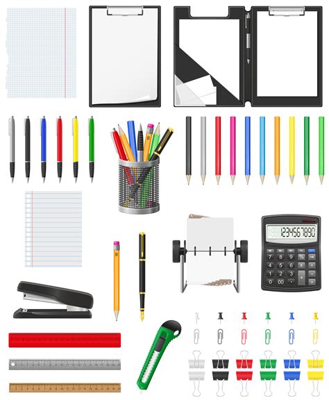 Stationery Set Icons Vector Illustration 488309 Vector Art At Vecteezy