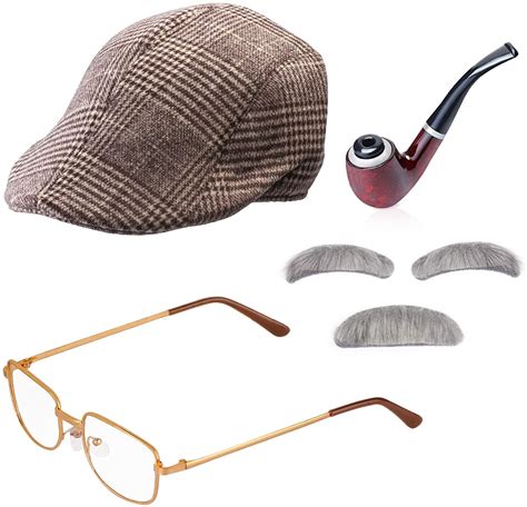 Keyecu Old Man Costume Grandpa Accessories Men Beret Hat Glasses