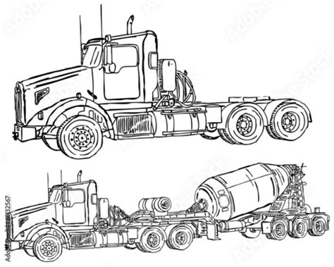 "cement cement mixing truck big rig line drawing" Stock image and