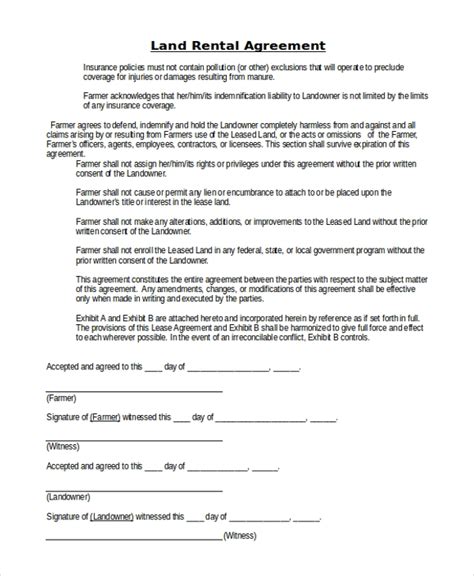 sample land agreement forms  sample  format