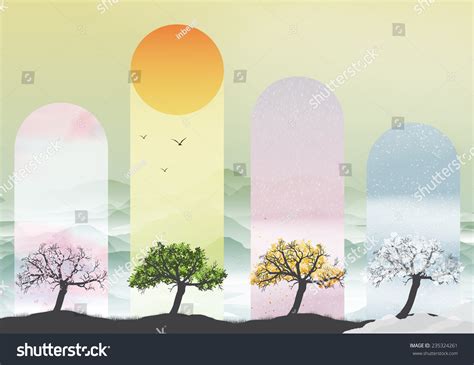 Four Seasons Banners Abstract Trees Vector Stock Vector Royalty Free