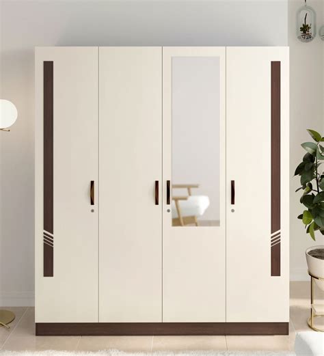 Buy Andrie 4 Door Wardrobe In Wenge And White Finish With Mirror By