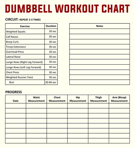 Dumbbell Workout Chart Printable