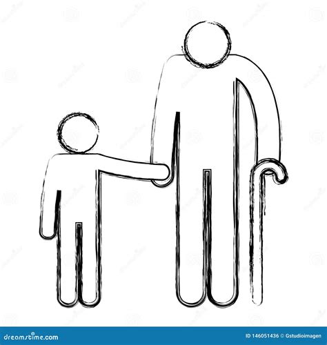 Grandfather With Grandson Silhouettes Avatars Stock Illustration