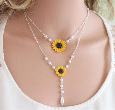 Sunflower Necklace Bridal Sunflower Bridesmaid Jewelry For Etsy Israel