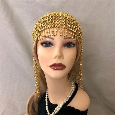 1920s Style Fully Beaded Gold Fringe Flapper Head Cap Skull Etsy
