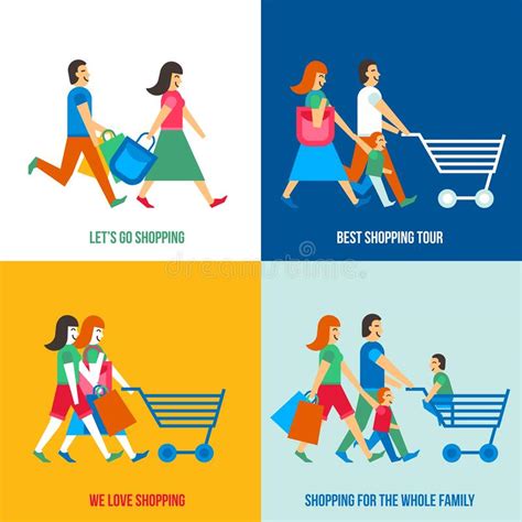 Shopping People Banners Set Stock Vector Illustration Of Isolated