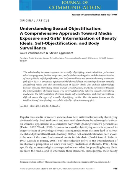 Understanding Sexual Objectification A Comprehensive Approach Toward Media Exposure And Girls