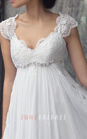 Empire Cap Sleeve Chiffon Dress With Pleats And Appliques Wedding
