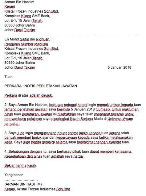 Contoh Surat Berhenti Kerja English  Contoh Surat