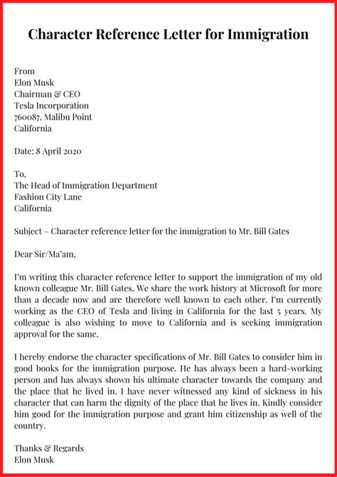 Character Reference Letter For Immigration Character Reference Letter