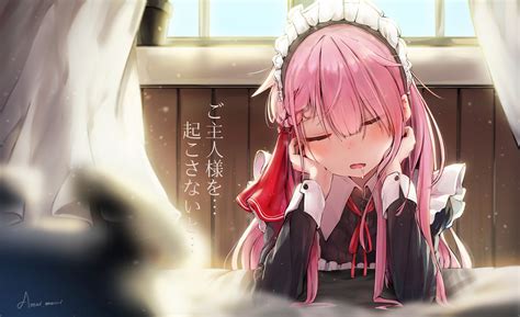 Download 3200x1955 Anime Girl Sleeping Pink Hair Maid