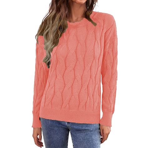 Jaycosin Womens Soft Crewneck Sweater Long Sleeve Hollow Cable Knit