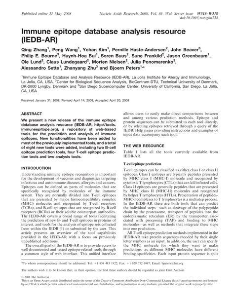 PDF Immune Epitope Database Analysis Resource IEDB AR