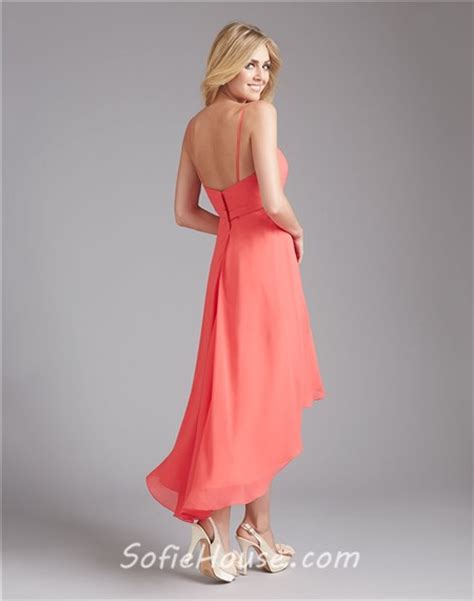 High Low Sweetheart Coral Chiffon Wedding Guest Bridesmaid Dress With