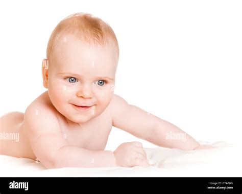 Six Month Old Baby On A White Background Stock Photo Alamy