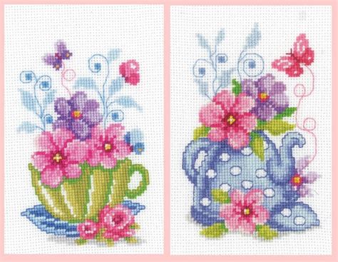 The finished version of this cute little bunny in a pink tea cup. Set of 2 Green Tea Cup & Blue Teapot Cross Stitch Kits ...