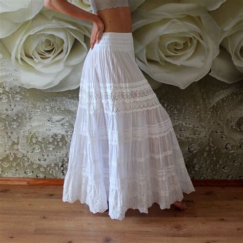 Boho Weding Skirt With Cotton Lace White Boho Skirt Long Lace Skirt