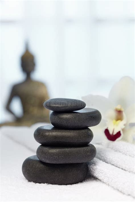 Polished Hot Massage Stones Cairn And Orchids Stock Image Image Of Pile Flower 18338615