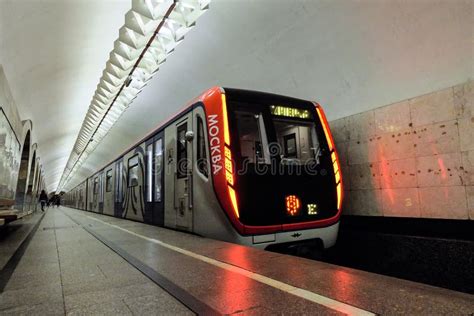 Modern Metro Train On Subway Station Kuznetsky Most Moscow Underground