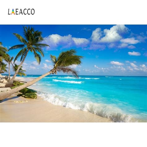 Laeacco Summer Seaside Beach Island Coconut Tree Scene Realistic