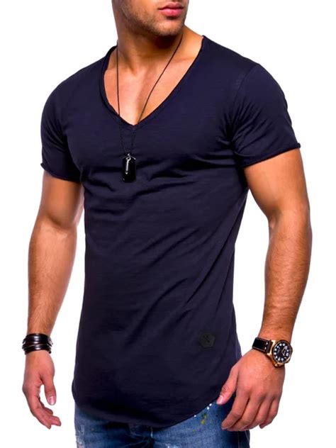 buy men tee slim fit v neck short sleeve muscle cotton casual shirts new