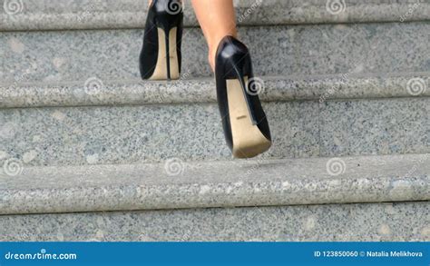 Woman On High Heels Walking Up The Stairs Close Up Stock Footage