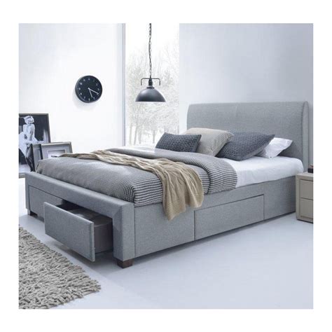 Votre lit au meilleur rapport qualité/prix c'est ici ! Lit moderne en tissu gris avec sommier 160 x 200 cm chez ...