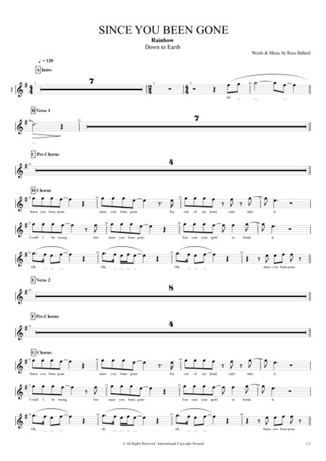 since you been gone tab by rainbow guitar pro full score mysongbook