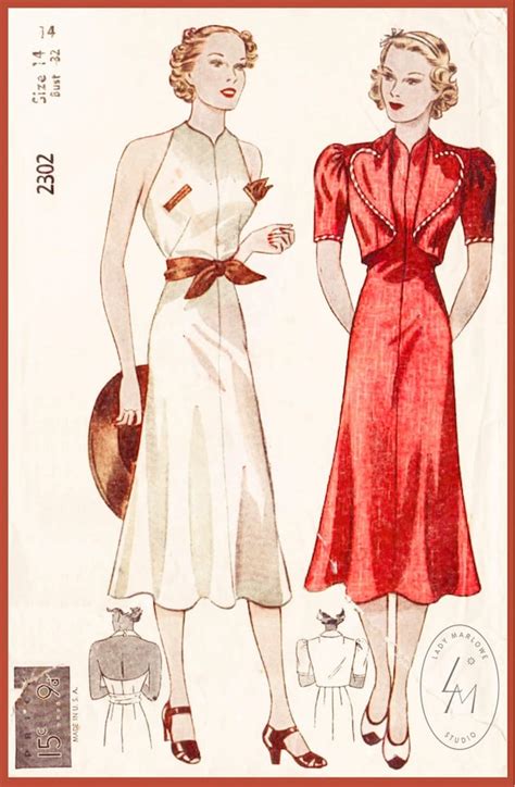 vintage schnittmuster 1930er 30er jahre kleid herzform bolero etsy