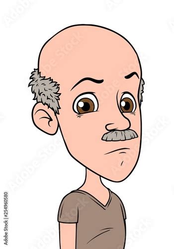 Cartoon Bald Old Boy Character With Mustache Isolated On White