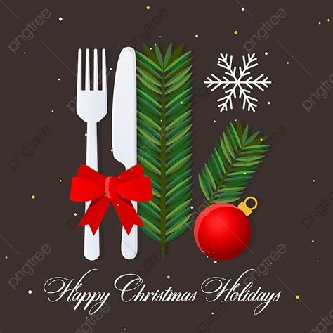 A Fork Knife And Christmas Decoration On A Dark Background