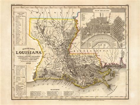 1845 Louisiana Map Reprint Vintage Louisiana Map Reprint 3 Etsy