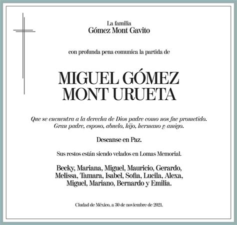 Señor Miguel Gómez Mont Urueta Obituario Esquela