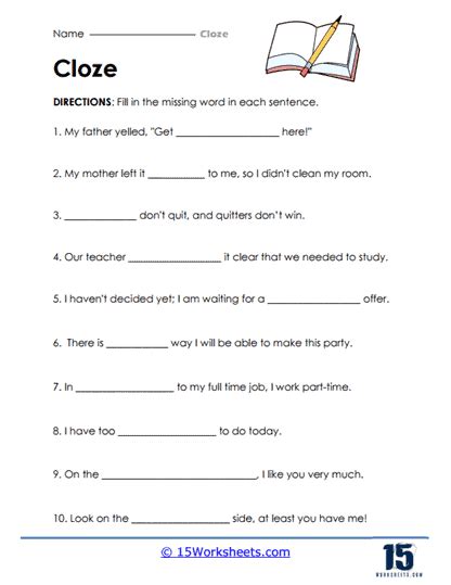 Cloze Worksheets 15