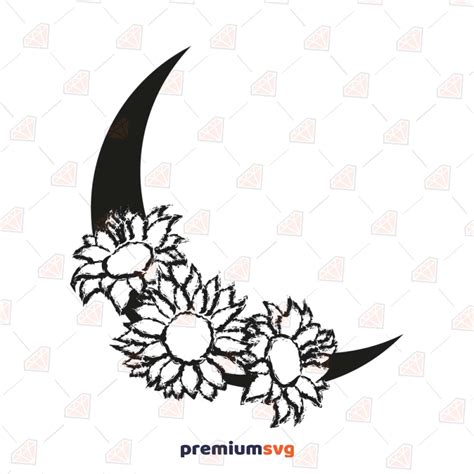 Floral Moon Svg Cut File Floral Moon Vector Instant Download Premiumsvg