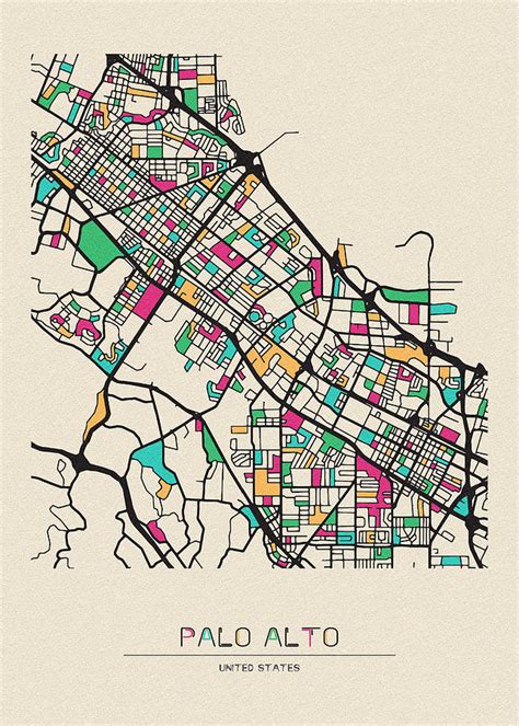 Palo Alto California City Map Drawing By Inspirowl Design Fine Art