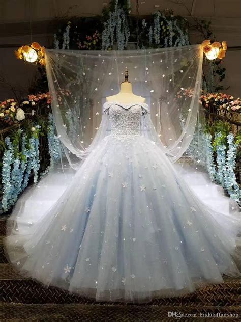 2021 Custom Made Cinderella Ball Gown Wedding Dresses Light Sky Blue 3d