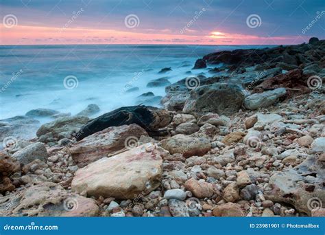 Beautiful Rocky Sea Beach At The Sunset Stock Image Image Of Holiday