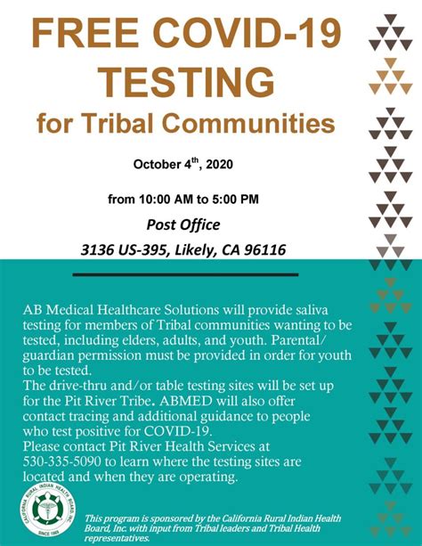 Covid 19 Testing Flyer Likely Pit River Health Service