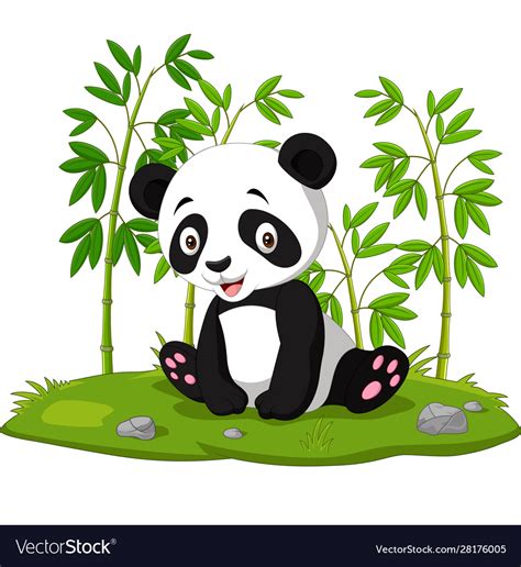 Cartoon Baby Sitting Panda In Jungle Bamboo Vector Image