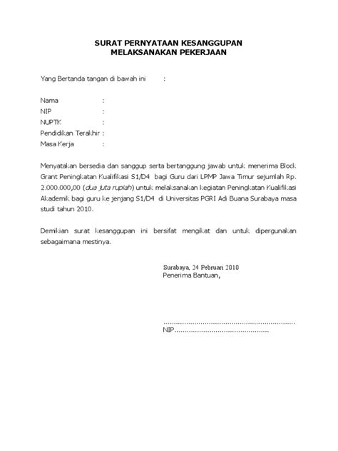 Contoh Surat Pernyataan Kesanggupan Melaksanakan Kegiatan Contoh Surat