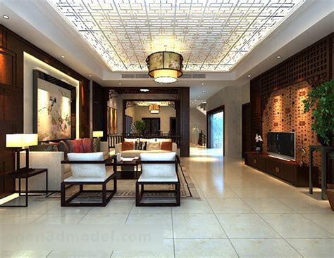 Chinese Design Living Room Interior 3d Model Max Vray Open3dmodel