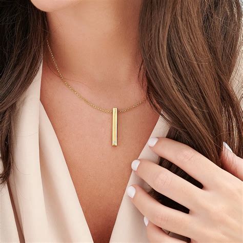 Engraved Vertical 3d Bar Necklace In Gold Plating With Cubic Etsy