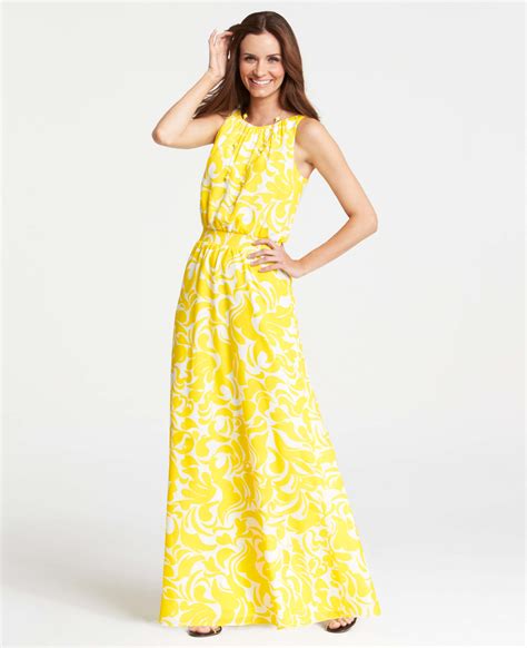 Ann Taylor Summer Scroll Print Sleeveless Maxi Dress In Yellow Lyst