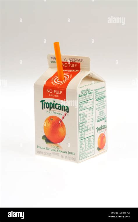 Single Small Carton Of Tropicana Orange Juice With A Straw On White