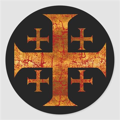 Jerusalem Cross Distressed Classic Round Sticker Cross