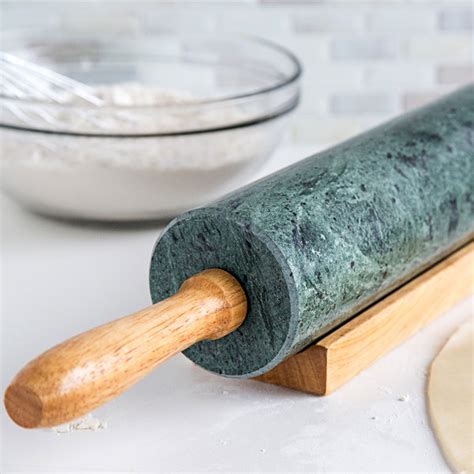 Fox Run Green Marble Rolling Pin With Wood Handles And Base